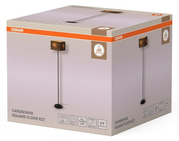 Dekorativní stojací lampa Cardboard Square E27 hnědá, 300 mm