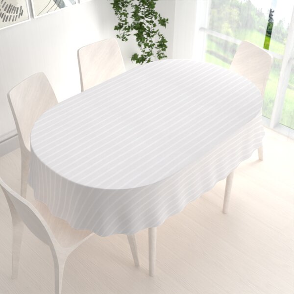 Biante Damaškový oválný ubrus DM-002 Bílý - proužky 6 a 24 mm 100x140 cm