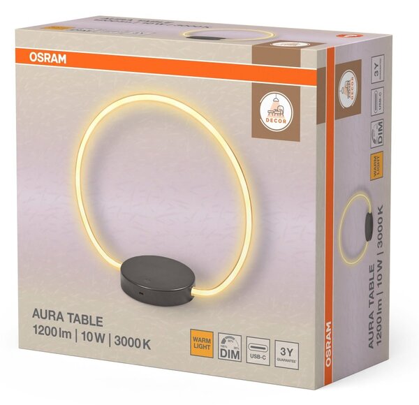 Dekorativní stolní lampa Aura s USB, 10 W, teplá bílá