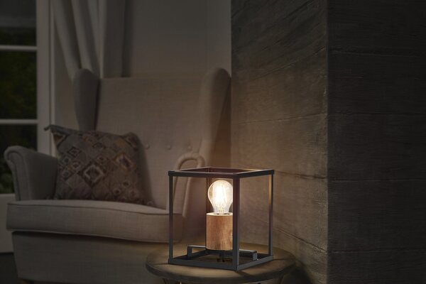 Dekorativní stolní lampa Nairobi, E27, kov a dřevo