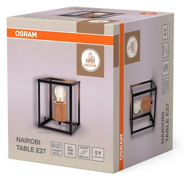Dekorativní stolní lampa Nairobi, E27, kov a dřevo
