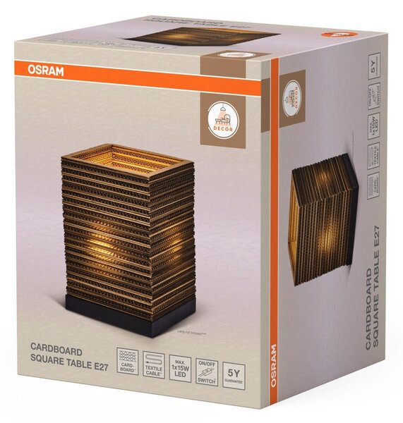 Dekorativní stolní lampa Square, kartonová, patice E27, hnědá