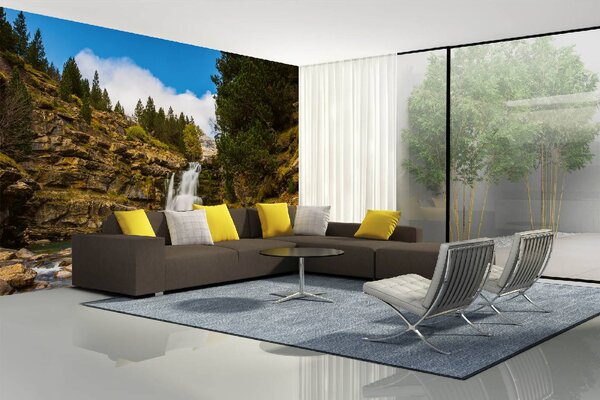 DIMEX | Vliesová fototapeta Podzimní scéna MS-5-1611 | 375 x 250 cm| zelená, modrá, bílá, hnědá
