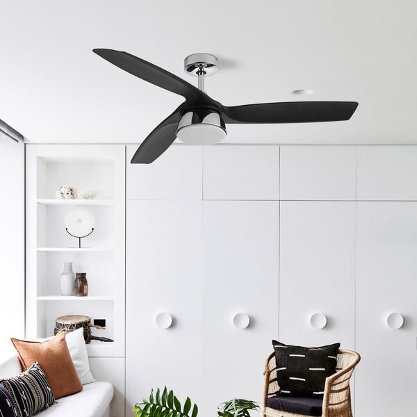 Stropní ventilátor Bronx LED DC, tichý, 132 cm, CCT – Beacon Beacon Lighting, Bronx, stmívatelné, Černá, Obývací pokoj, Plast, Moderní