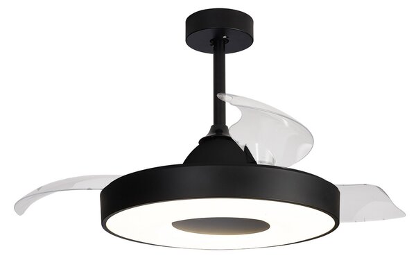 Stropní ventilátor Coin s LED osvětlením, černý, tichý provoz na stejnosměrný Mantra Iluminación, Coin, stmívatelné, Černá, Obývací pokoj, Plast, Moderní