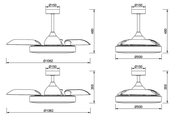 Stropní ventilátor Coin s LED osvětlením, černý, tichý provoz na stejnosměrný Mantra Iluminación, Coin, stmívatelné, Černá, Obývací pokoj, Plast, Moderní