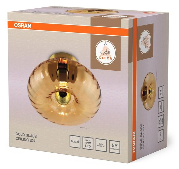 Dekorativní stropní svítidlo Gold Glass E27, zlatý kov a jantarové sklo