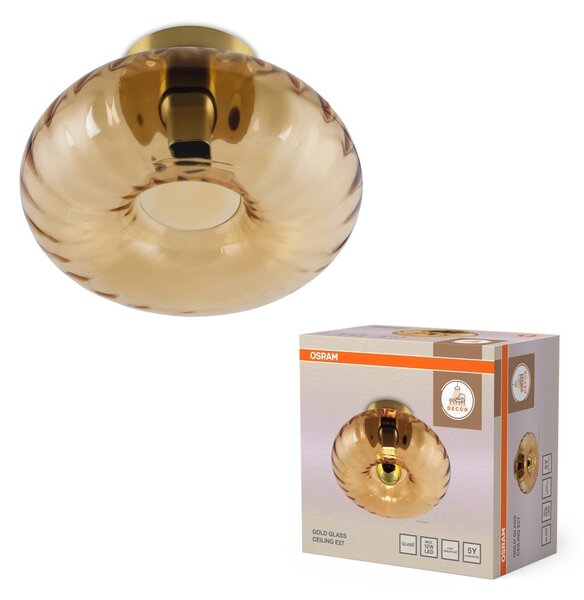 Dekorativní stropní svítidlo Gold Glass E27, zlatý kov a jantarové sklo