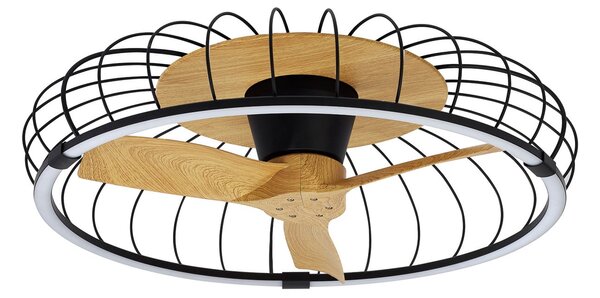 Stropní ventilátor Nature s LED osvětlením, aplikace CCT, černý/buk – Mantra Mantra Iluminación, Nature, stmívatelné, Černá, Obývací pokoj, Plast