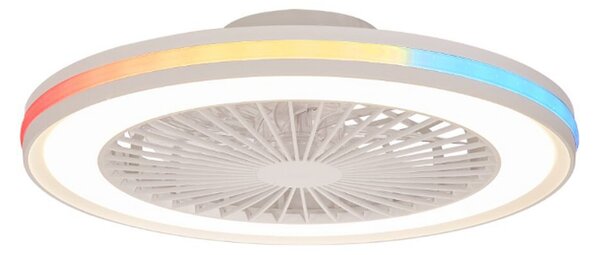 Herní velký stropní ventilátor s LED, bílý, DC, tichý, RGB – Mantra Mantra Iluminación, Gamer Big, stmívatelné, Bílá, Obývací pokoj, Plast, Moderní