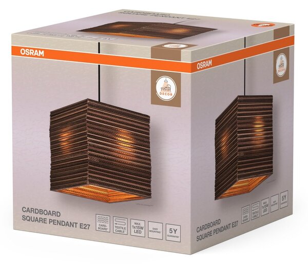 Dekorativní závěsné svítidlo Cardboard Square E27 hnědé, 250 mm