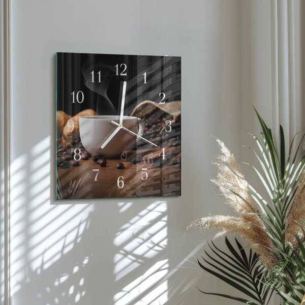 Skleněné hodiny Káva zskb-30x30-00089580