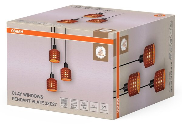 Dekorativní závěsné svítidlo Clay Windows PL 3xE27 hnědé