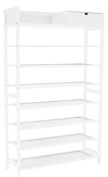 KONDELA Botník, 7-řadový, bambus / bílá, KATLEY