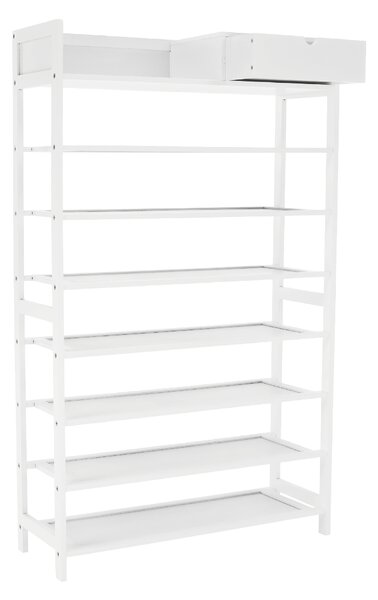 KONDELA Botník, 7-řadový, bambus / bílá, KATLEY