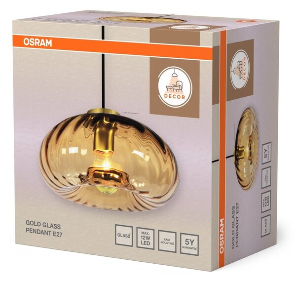 Dekorativní závěsné svítidlo Gold Glass E27, zlatý kov s jantarovým sklem