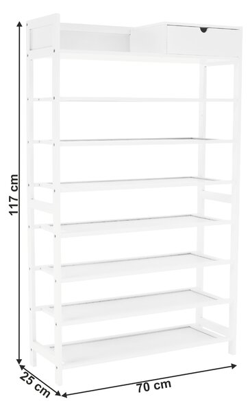 KONDELA Botník, 7-řadový, bambus / bílá, KATLEY