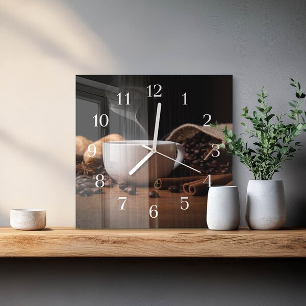 Skleněné hodiny Káva zskb-30x30-00089580