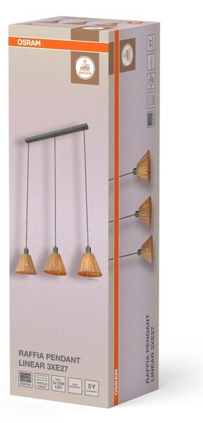 Dekorativní závěsné svítidlo Raffia Linear 3XE27, Zelená