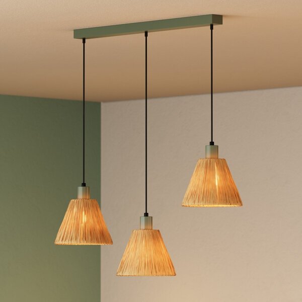 Dekorativní závěsné svítidlo Raffia Linear 3XE27, Zelená
