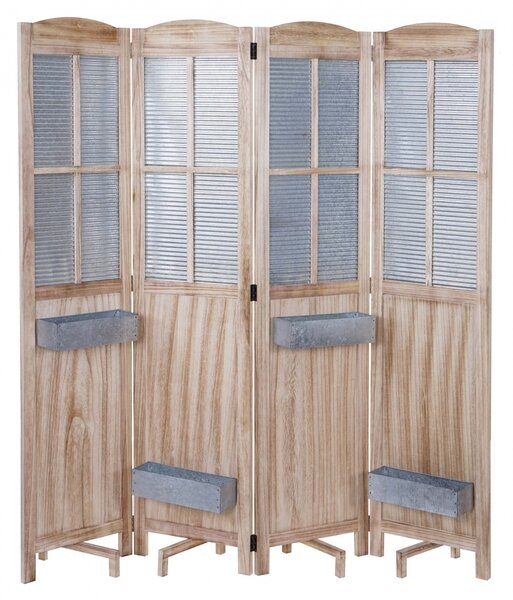 Paraván D26 s květináči dřevo / plech - 170 x 161 cm - Hnědá