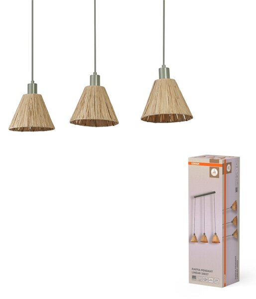 Dekorativní závěsné svítidlo Raffia Linear 3XE27, Zelená