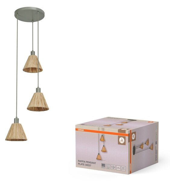 Dekorativní závěsné svítidlo Raffia Plate 3XE27, Zelená