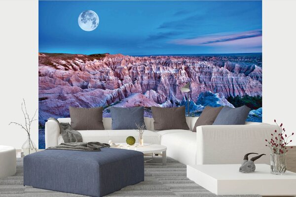 DIMEX | Vliesová fototapeta Národní park Badlands MS-5-1659 | 375 x 250 cm| modrá, šedá, růžová