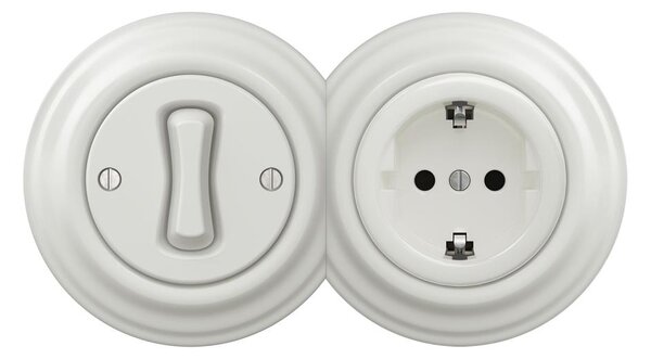 Kliklap - Retro jednopólový vypínač č. 1 a zásuvka SCHUKO 230V s rám. ker. bílá