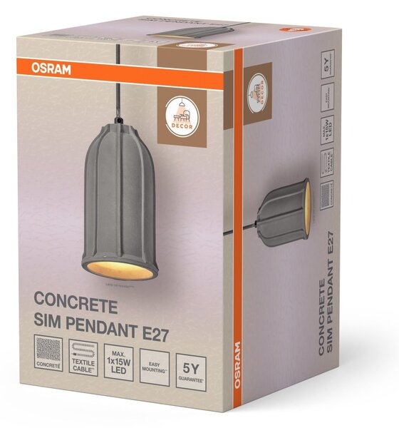 Dekorativní závěsné svítidlo z betonu, model Sim, E27, tmavě šedé