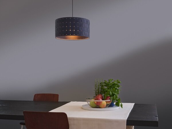 Dekorativní závěsné svítidlo z plsti s tkaným designem, Ø380 mm, E27, tmavě šedé