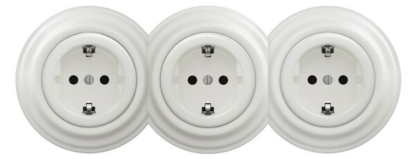 Kliklap - Trojitá retro zásuvka domovní s rámečkem SCHUKO 230V keramická bílá