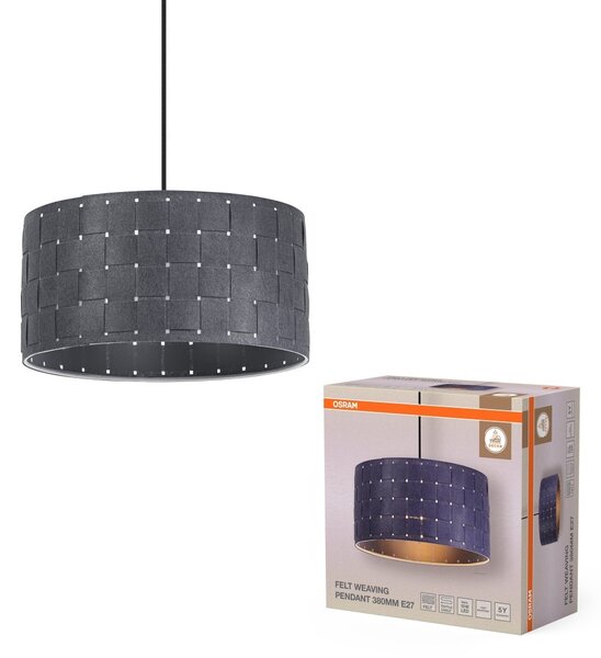 Dekorativní závěsné svítidlo z plsti s tkaným designem, Ø380 mm, E27, tmavě šedé