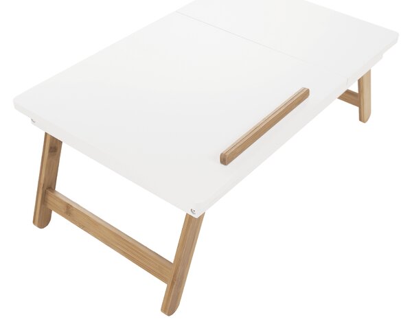 KONDELA Příruční stolek na notebook / držák na tablet, bílá / přírodní bambus, MELTEN