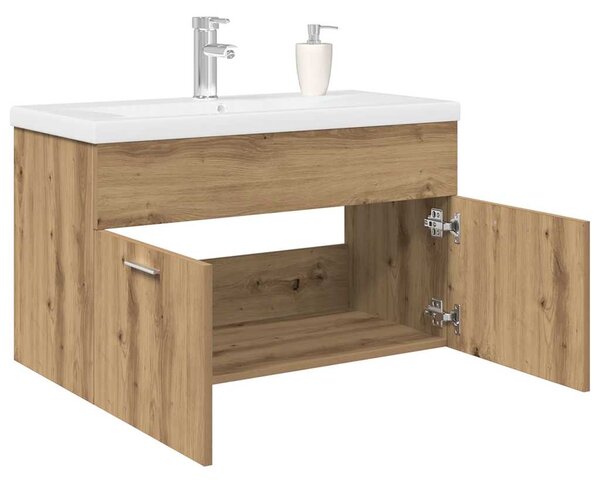 Umyvadlová skříňka s vestavěným umyvadlem a baterie dub artisan