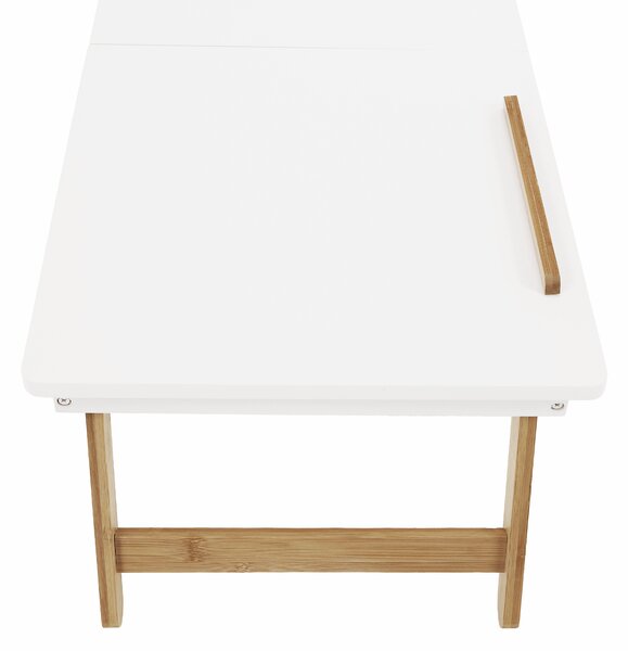 KONDELA Příruční stolek na notebook / držák na tablet, bílá / přírodní bambus, MELTEN