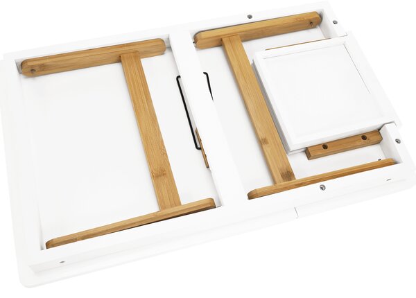 KONDELA Příruční stolek na notebook / držák na tablet, bílá / přírodní bambus, MELTEN