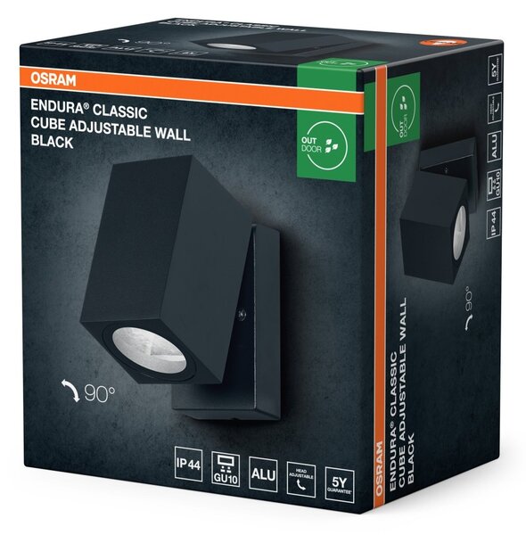 Nastavitelné venkovní nástěnné svítidlo Endura Classic Cube, černé, GU10