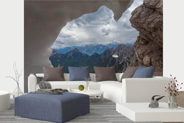DIMEX | Vliesová fototapeta Výhled na dolomity MS-5-1696 | 375 x 250 cm| modrá, bílá, šedá
