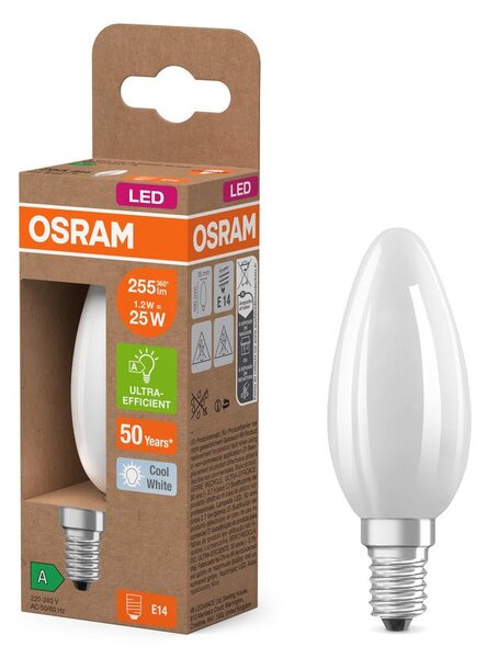 Matná LED žárovka ultra účinná E14 1.2W CLASSIC B, studená bílá