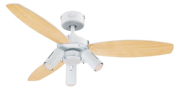 Ventilátor s osvětlením Jet Plus, 3-křídlý, bílý/dřevěný, Westinghouse Westinghouse, Jet Plus, Bílá, Obývací pokoj, Dřevo, Industriální design