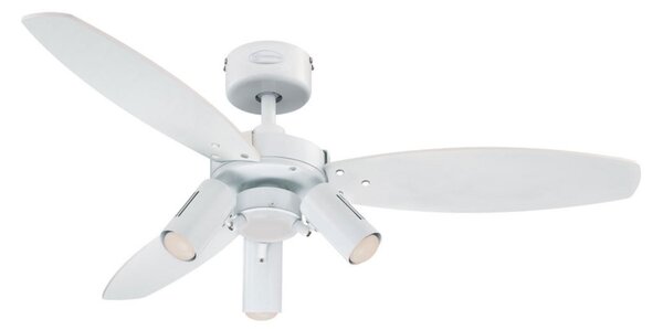Ventilátor s osvětlením Jet Plus, 3-křídlý, bílý/dřevěný, Westinghouse Westinghouse, Jet Plus, Bílá, Obývací pokoj, Dřevo, Industriální design
