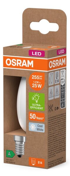 Matná LED žárovka ultra účinná E14 1.2W CLASSIC B, studená bílá