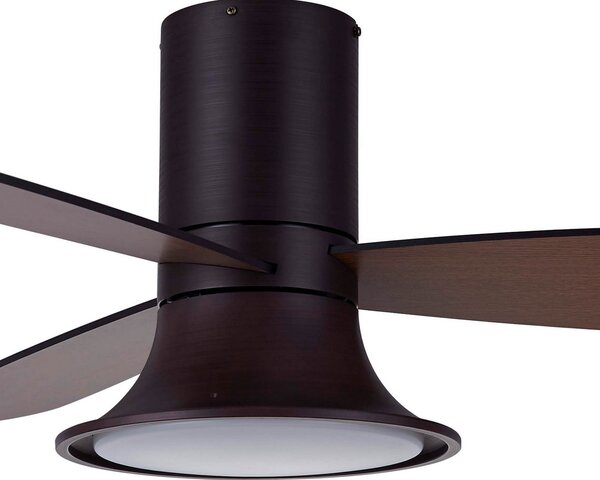 Stropní ventilátor Flusso se světlem, bronzová barva, tichý, model Beacon Beacon Lighting, Flusso, stmívatelné, Bronzová / starobylá mosaz, Obývací pokoj, Dřevo, Moderní