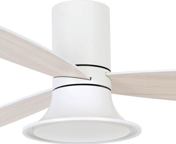 Stropní ventilátor Flusso s osvětlením, bílý, Ø 132 cm, tichý – Beacon Beacon Lighting, Flusso, stmívatelné, Bílá, Obývací pokoj, Dřevo, Moderní