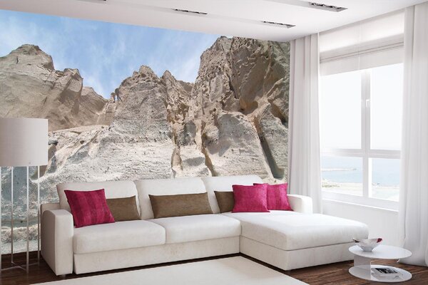 DIMEX | Vliesová fototapeta Skalnaté útesy MS-5-1706 | 375 x 250 cm| modrá, krémová, šedá