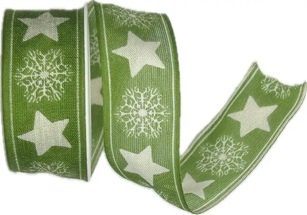 Vánoční stuha bavlněná STAR světle zelená 25mm x 2m