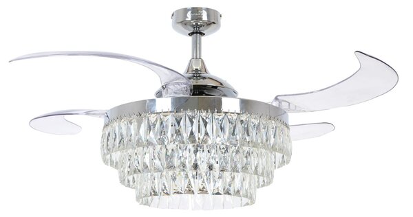 Stropní ventilátor Fanaway Veil se světlem, chromový, tichý – Beacon Beacon Lighting, Fanaway Veil, Transparentní, Obývací pokoj, Plast
