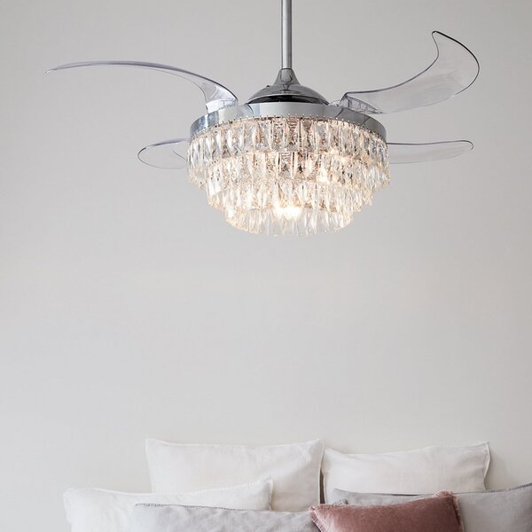 Stropní ventilátor Fanaway Veil se světlem, chromový, tichý – Beacon Beacon Lighting, Fanaway Veil, Transparentní, Obývací pokoj, Plast