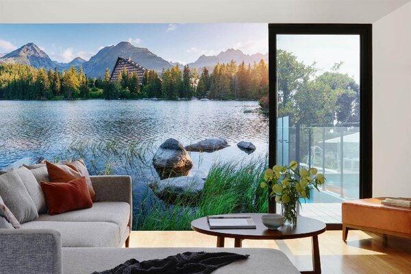 DIMEX | Vliesová fototapeta Štrbské pleso MS-5-1814 | 375 x 250 cm| zelená, modrá, šedá